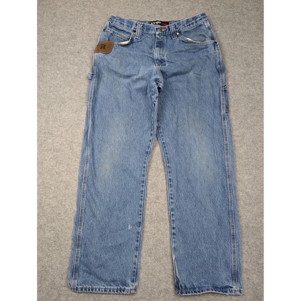 Wrangler Riggs Workwear Jeans Mens 35x32 Blue Wash Relaxed Straight Denim Pants